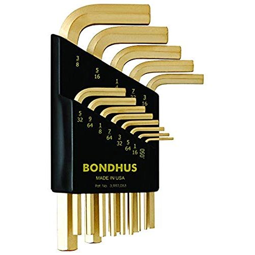 Bondhus 38237 Set of 13 Hex L-wrenches w/GoldGuard,Short,sizes .050-3/8"